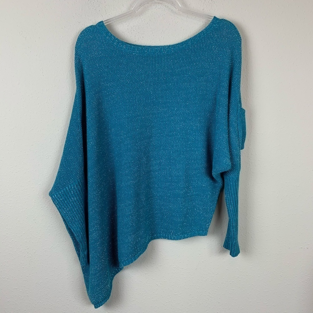 Sogi Asymmetrical‎ Dolman Turquoise Sweater